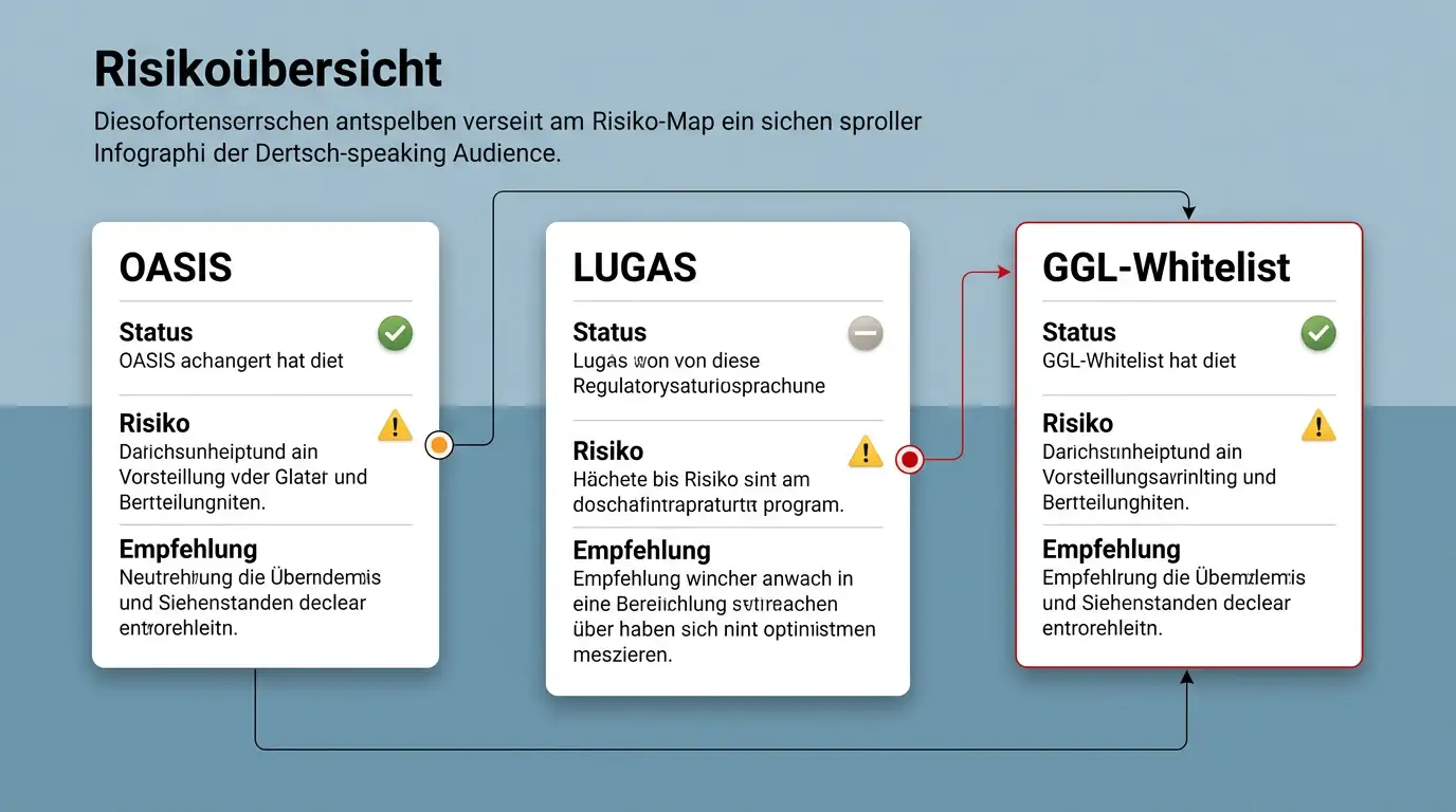 Übersichtskarten zu OASIS, LUGAS und Whitelist mit Warnhinweisen